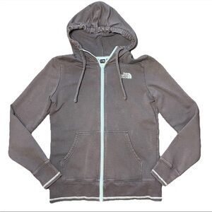 The North Face Grey Full Zip Hooded Pocket Jacket Teal eUC Womens Small